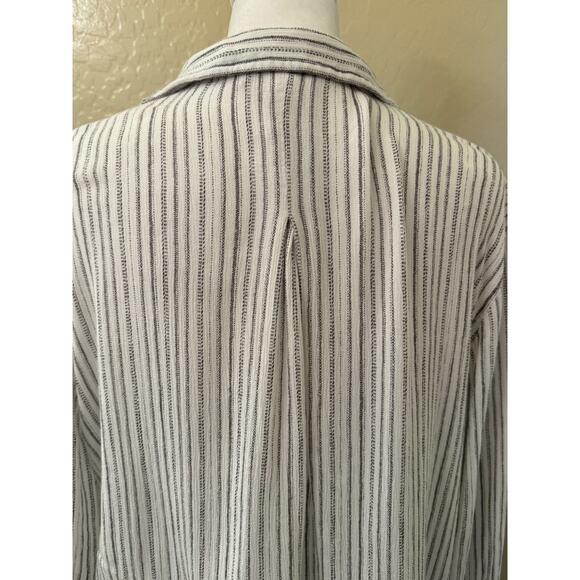 Hippie Rose White Brown Striped Tie Front Long Sleeve Blouse Shirt Size Large - Picture 5 of 10